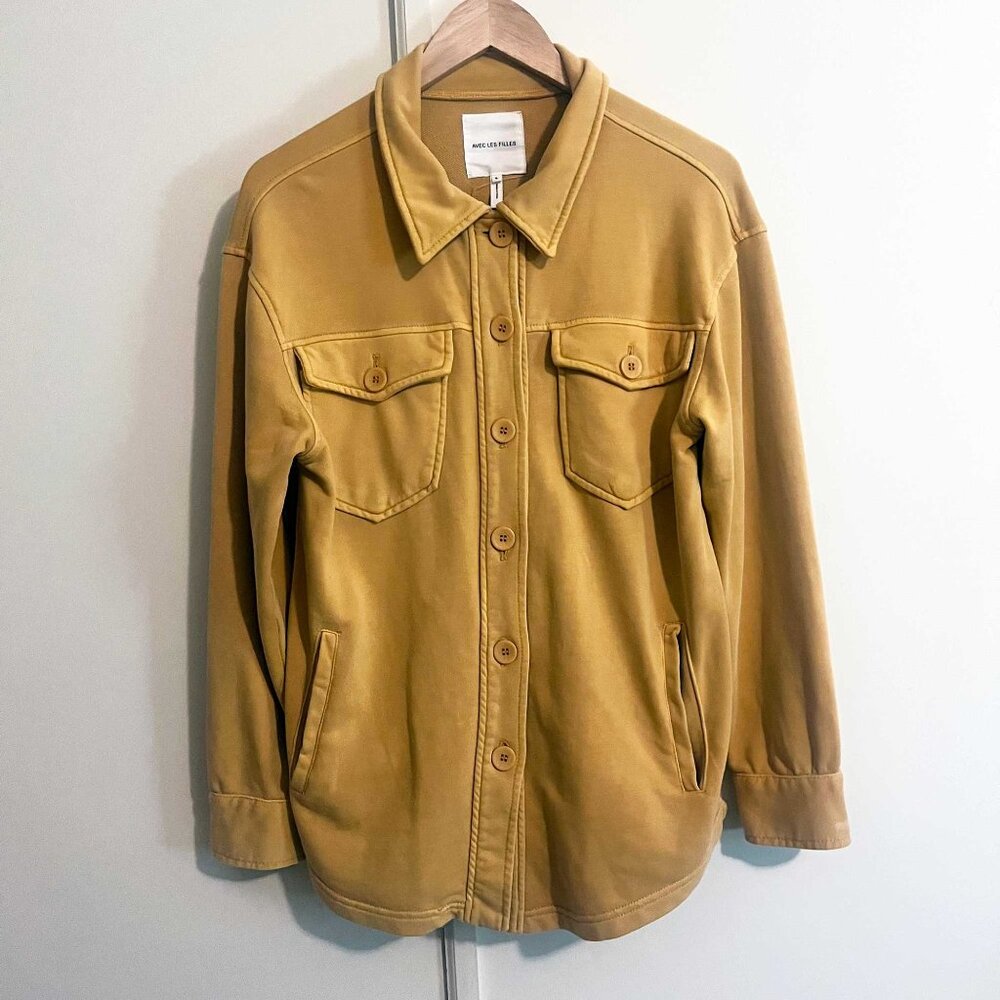 Avec Les Filles French Terry Pigment Dyed Shacket mustard yellow
